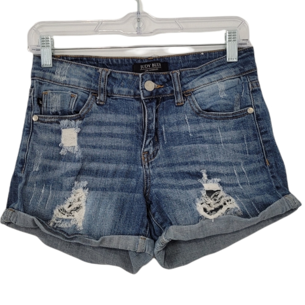 Judy Blue Roll Hem Denim Jean Shorts Distressed Small